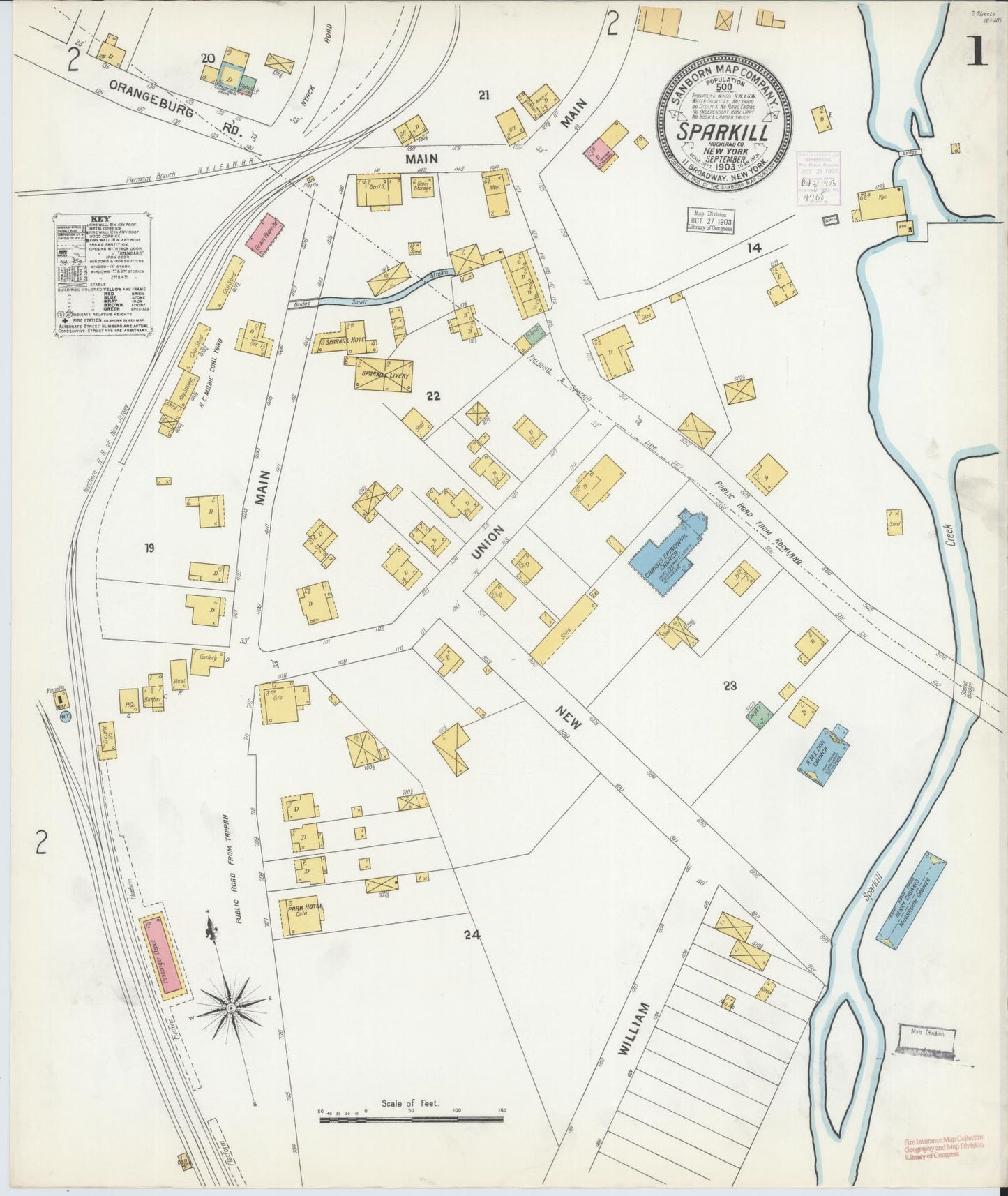 Sanborn Fire Insurance Map from Sparkill, Rockland County, New York (1903), Sheet #0001 - Complete Map Set gallery image, historic Sanborn map, vintage wall art, New York New York