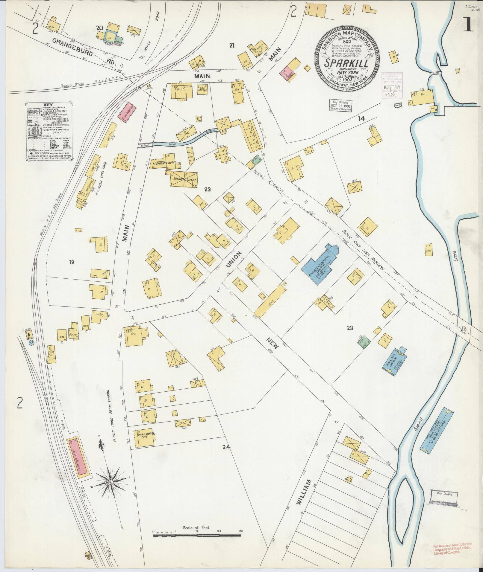 Sanborn Fire Insurance Map from Sparkill, Rockland County, New York (1903), Sheet #0001 - Complete Map Set gallery image, historic Sanborn map, vintage wall art, New York New York