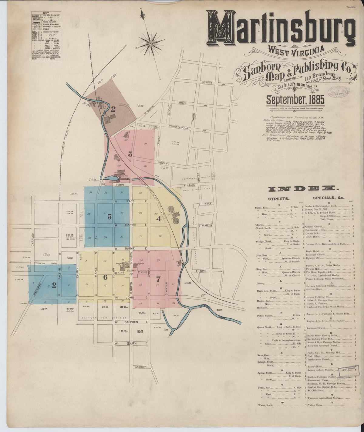 Sanborn Fire Insurance Map from Martinsburg, Berkeley County, West Virginia (1885), Sheet #0001 - Complete Map Set gallery image, historic Sanborn map, vintage wall art, West Virginia West Virginia