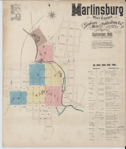 Sanborn Fire Insurance Map from Martinsburg, Berkeley County, West Virginia (1885), Sheet #0001 - Complete Map Set gallery image, historic Sanborn map, vintage wall art, West Virginia West Virginia
