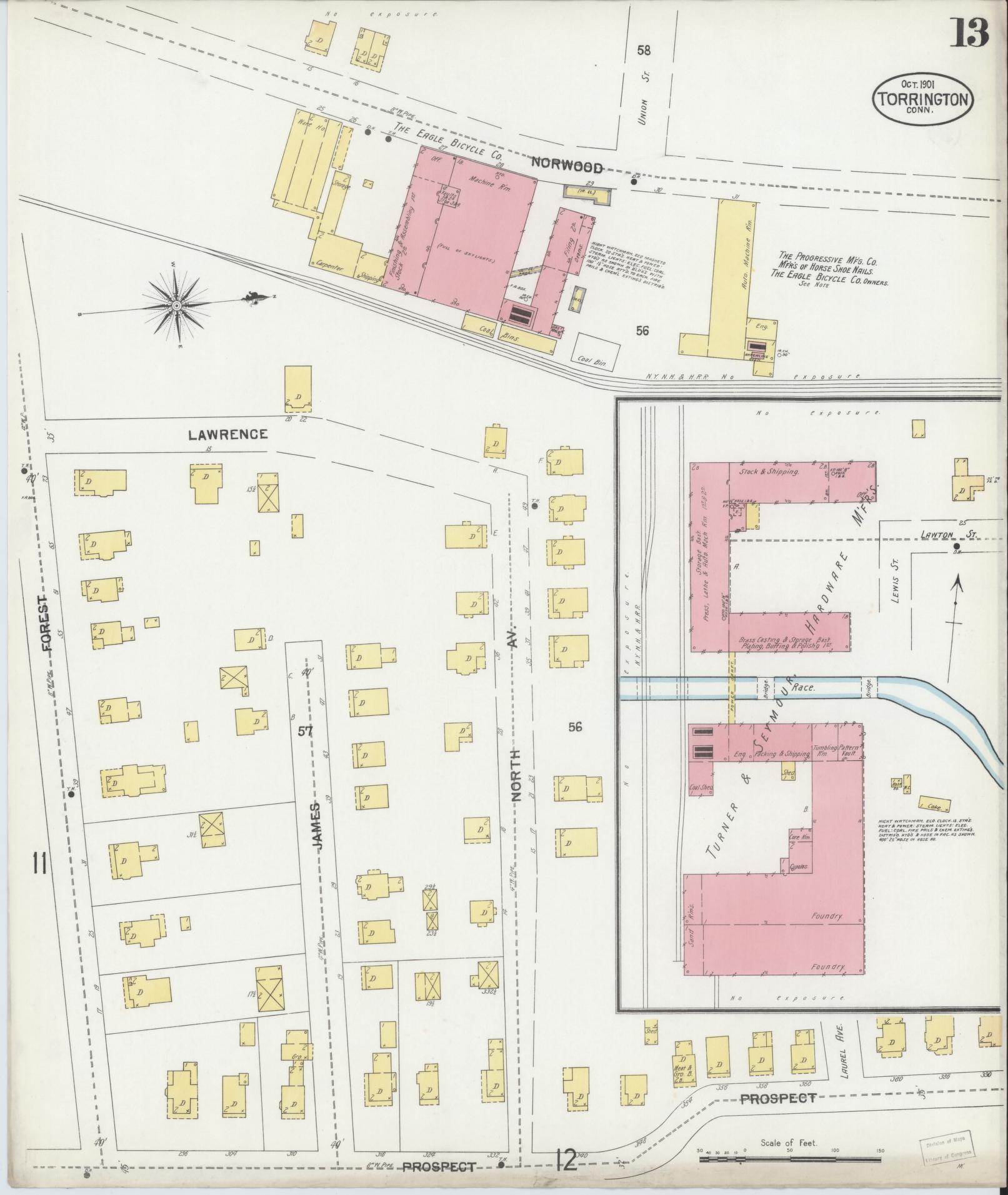 Sanborn Fire Insurance Map from Torrington, Litchfield County, Connecticut (1901), Sheet #0013 - Complete Map Set gallery image, historic Sanborn map, vintage wall art, Connecticut Connecticut
