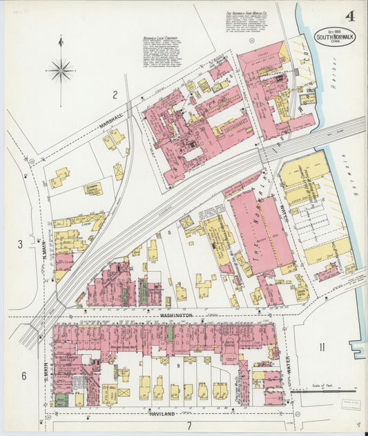 Sanborn Fire Insurance Map from South Norwalk, Fairfield County, Connecticut (1900), Sheet #0004 - Historic Sanborn Fire Insurance Map Print, vintage old map wall art, antique decor, genealogy gift, Connecticut Connecticut map