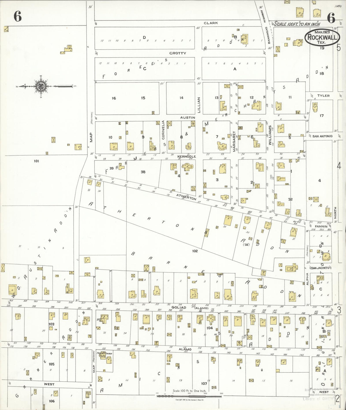 Sanborn Fire Insurance Map from Rockwall, Rockwall County, Texas (1923), Sheet #0006 - Historic Sanborn Fire Insurance Map Print, vintage old map wall art, antique decor, genealogy gift, Texas Texas map