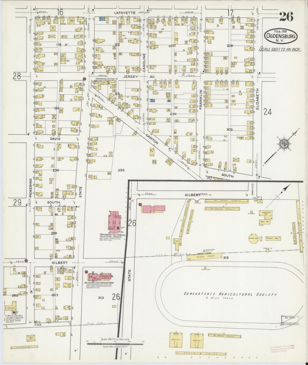 Sanborn Fire Insurance Map from Ogdensburg, St. Lawrence County, New York (1918), Sheet #0026 - Complete Map Set gallery image, historic Sanborn map, vintage wall art, New York New York
