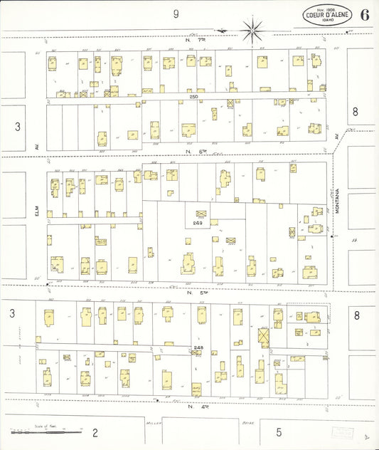 Sanborn Fire Insurance Map from Coeur D'alene, Kootenai County, Idaho (1908), Sheet #0006 - Historic Sanborn Fire Insurance Map Print, vintage old map wall art, antique decor, genealogy gift, Idaho Idaho map