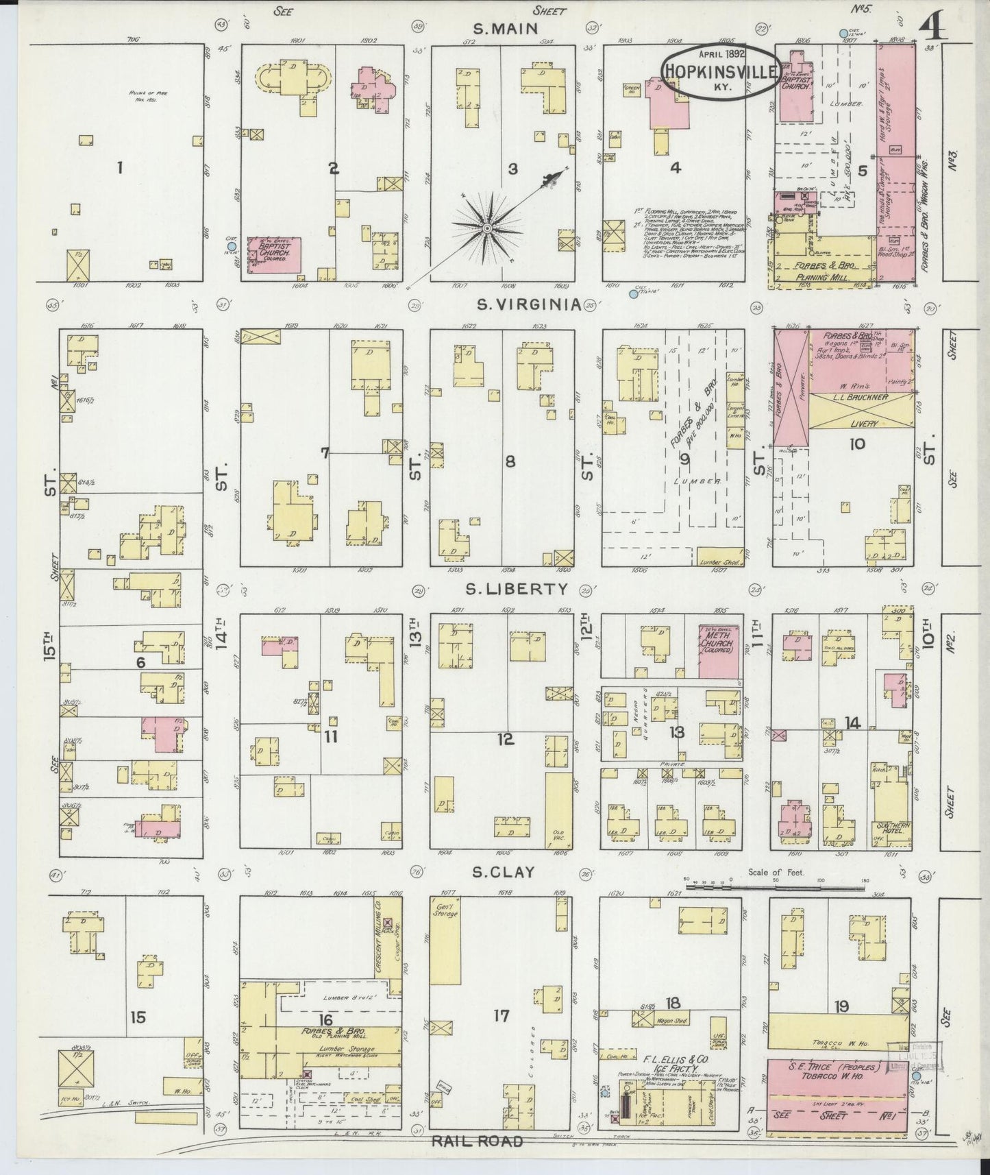 Sanborn Fire Insurance Map from Hopkinsville, Christian County, Kentucky (1892), Sheet #0004 - Complete Map Set gallery image, historic Sanborn map, vintage wall art, Kentucky Kentucky