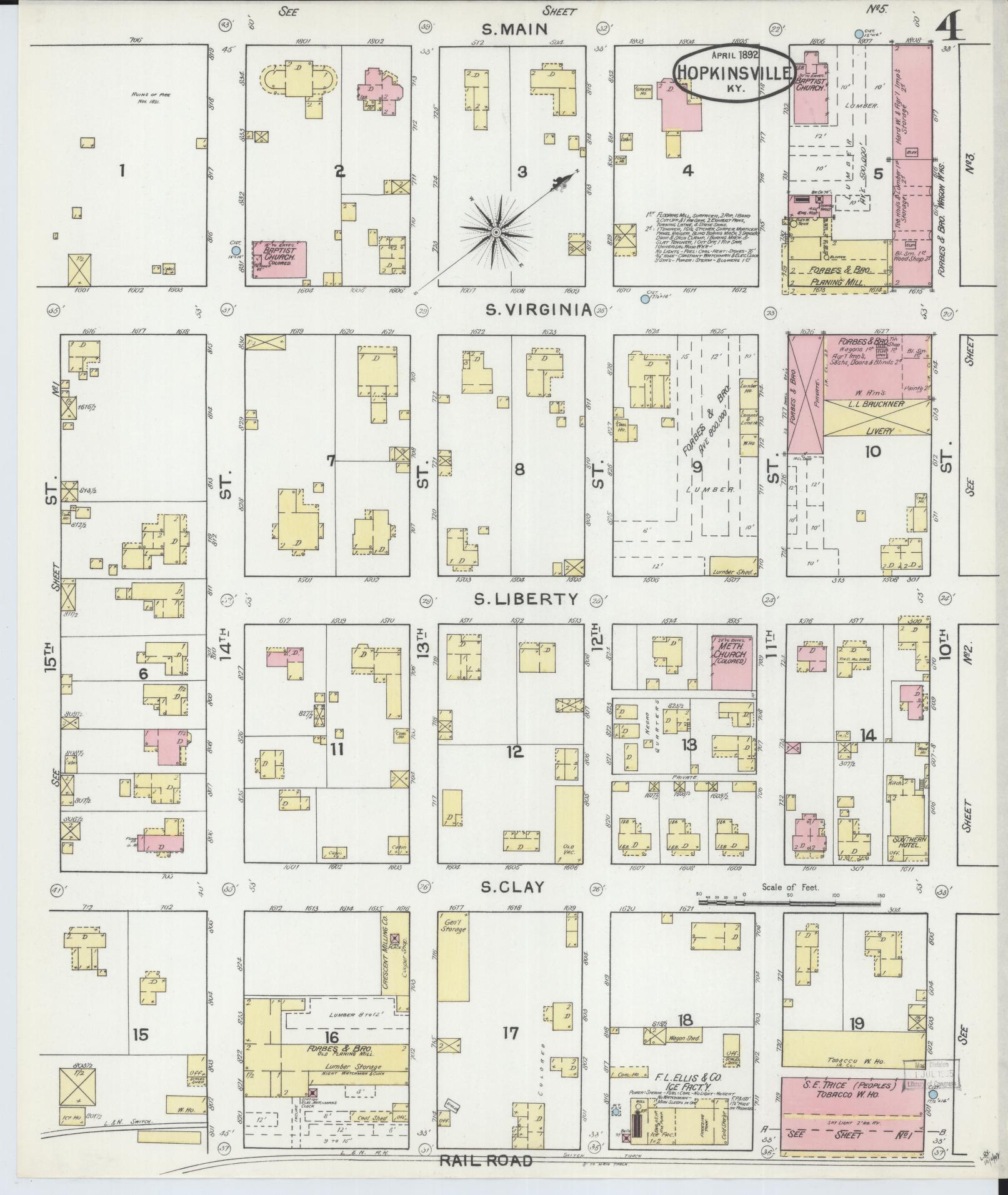 Sanborn Fire Insurance Map from Hopkinsville, Christian County, Kentucky (1892), Sheet #0004 - Complete Map Set gallery image, historic Sanborn map, vintage wall art, Kentucky Kentucky