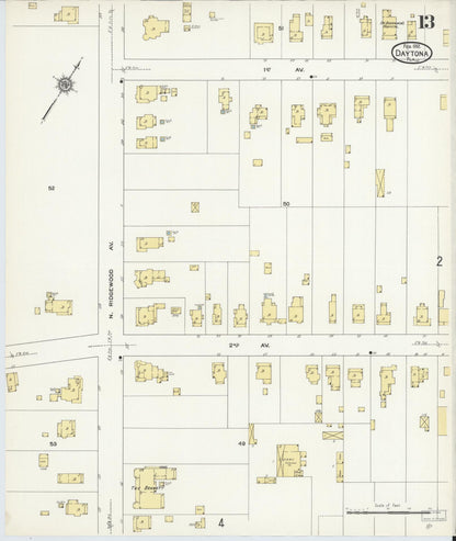 Sanborn Fire Insurance Map from Daytona, Volusia County, Florida (1912), Sheet #0013 - Historic Sanborn Fire Insurance Map Print, vintage old map wall art, antique decor, genealogy gift, Florida Florida map