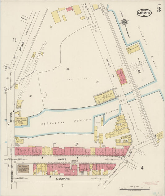 Sanborn Fire Insurance Map from Gardiner, Kennebec County, Maine (1922), Sheet #0003 - Historic Sanborn Fire Insurance Map Print, vintage old map wall art, antique decor, genealogy gift, Maine Maine map