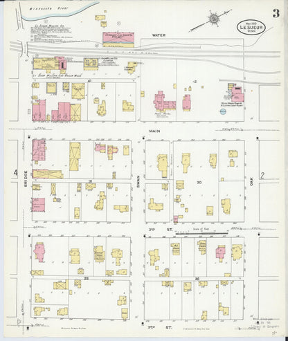 Sanborn Fire Insurance Map from Le Sueur, Le Sueur County, Minnesota (1910), Sheet #0003 - Historic Sanborn Fire Insurance Map Print, vintage old map wall art, antique decor, genealogy gift, Minnesota Minnesota map