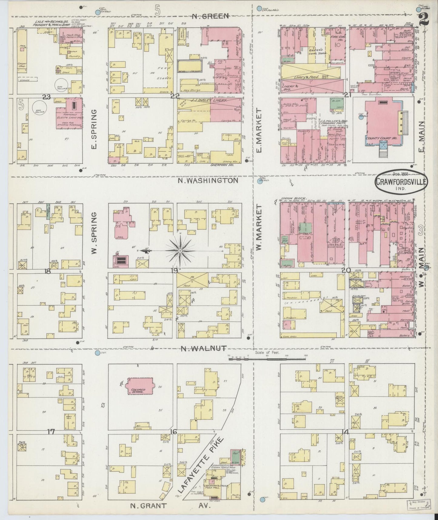 Sanborn Fire Insurance Map from Crawfordsville, Montgomery County, Indiana (1892), Sheet #0002 - Complete Map Set gallery image, historic Sanborn map, vintage wall art, Indiana Indiana