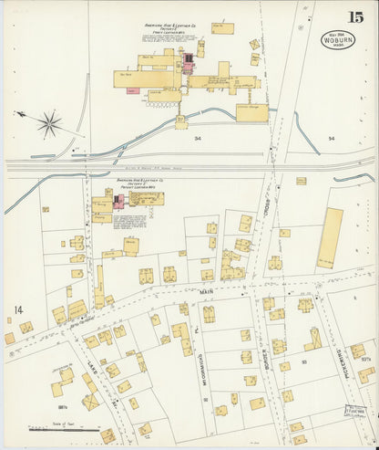 Sanborn Fire Insurance Map from Woburn, Middlesex County, Massachusetts (1904), Sheet #0015 - Historic Sanborn Fire Insurance Map Print, vintage old map wall art, antique decor, genealogy gift, Massachusetts Massachusetts map