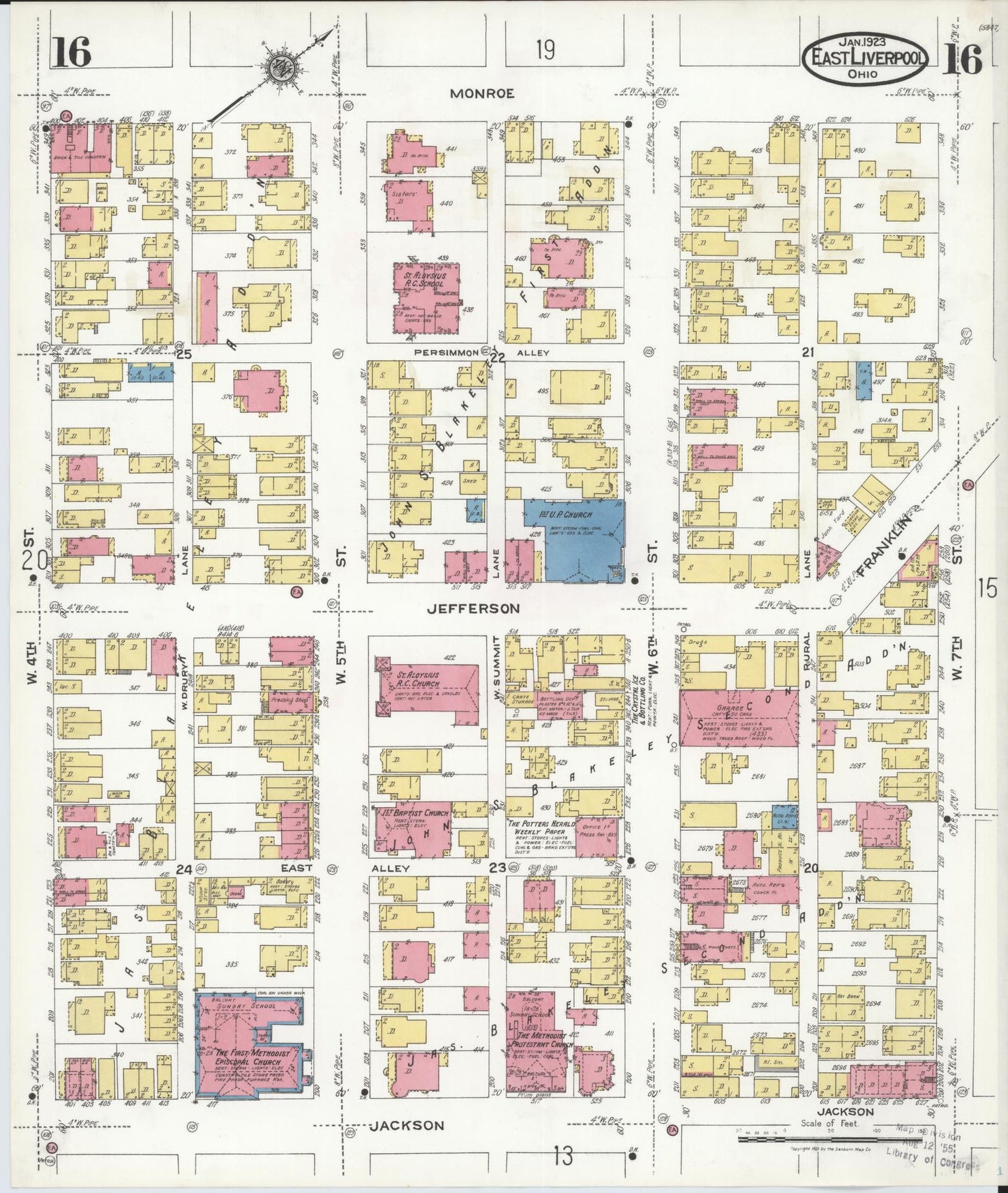 Sanborn Fire Insurance Map from East Liverpool, Columbiana County, Ohio (1923), Sheet #0016 - Historic Sanborn Fire Insurance Map Print, vintage old map wall art, antique decor, genealogy gift, Ohio Ohio map