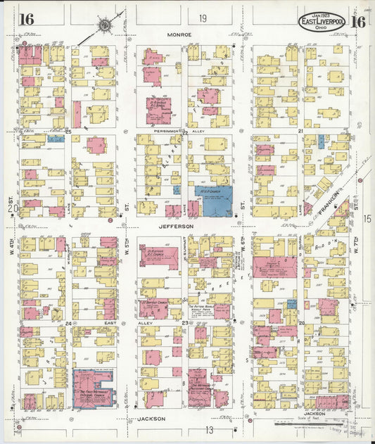 Sanborn Fire Insurance Map from East Liverpool, Columbiana County, Ohio (1923), Sheet #0016 - Historic Sanborn Fire Insurance Map Print, vintage old map wall art, antique decor, genealogy gift, Ohio Ohio map