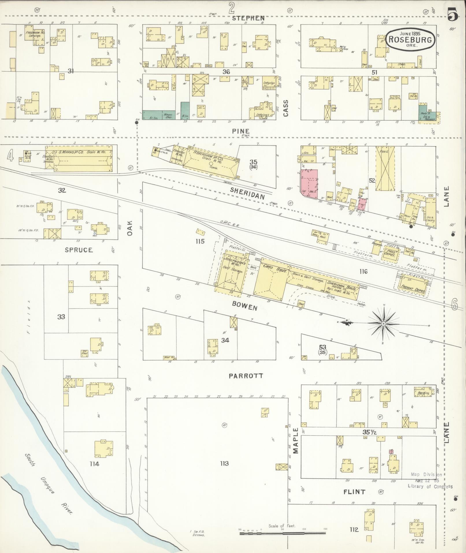 Sanborn Fire Insurance Map from Roseburg, Douglas County, Oregon (1895), Sheet #0005 - Complete Map Set gallery image, historic Sanborn map, vintage wall art, Oregon Oregon
