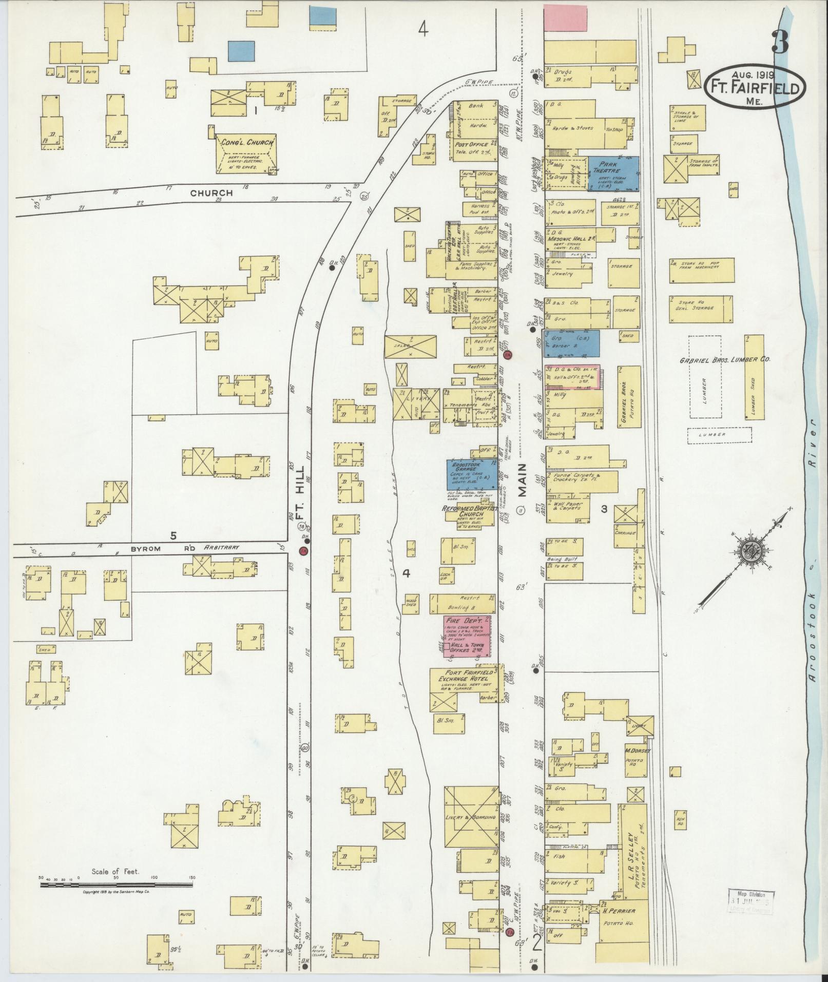 Sanborn Fire Insurance Map from Fort Fairfield, Aroostook County, Maine (1919), Sheet #0003 - Complete Map Set gallery image, historic Sanborn map, vintage wall art, Maine Maine