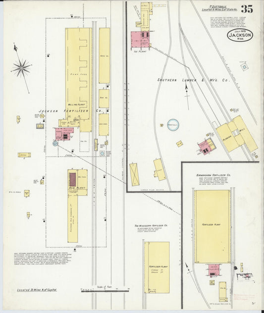 Sanborn Fire Insurance Map from Jackson, Hinds County, Mississippi (1909), Sheet #0035 - Historic Sanborn Fire Insurance Map Print, vintage old map wall art, antique decor, genealogy gift, Mississippi Mississippi map