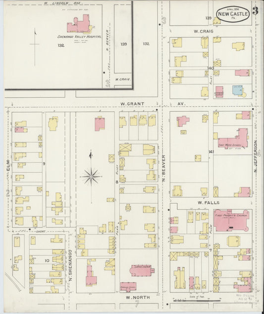 Sanborn Fire Insurance Map from New Castle, Lawrence County, Pennsylvania (1894), Sheet #0003 - Historic Sanborn Fire Insurance Map Print, vintage old map wall art, antique decor, genealogy gift, Pennsylvania Pennsylvania map