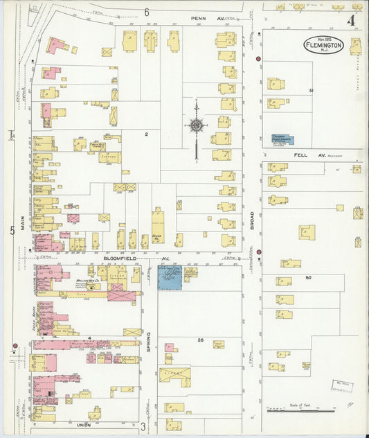 Sanborn Fire Insurance Map from Flemington, Hunterdon County, New Jersey (1910), Sheet #0004 - Historic Sanborn Fire Insurance Map Print, vintage old map wall art, antique decor, genealogy gift, New Jersey New Jersey map
