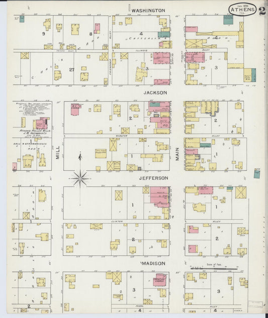 Sanborn Fire Insurance Map from Athens, Menard County, Illinois (1894), Sheet #0002 - Historic Sanborn Fire Insurance Map Print, vintage old map wall art, antique decor, genealogy gift, Illinois Illinois map