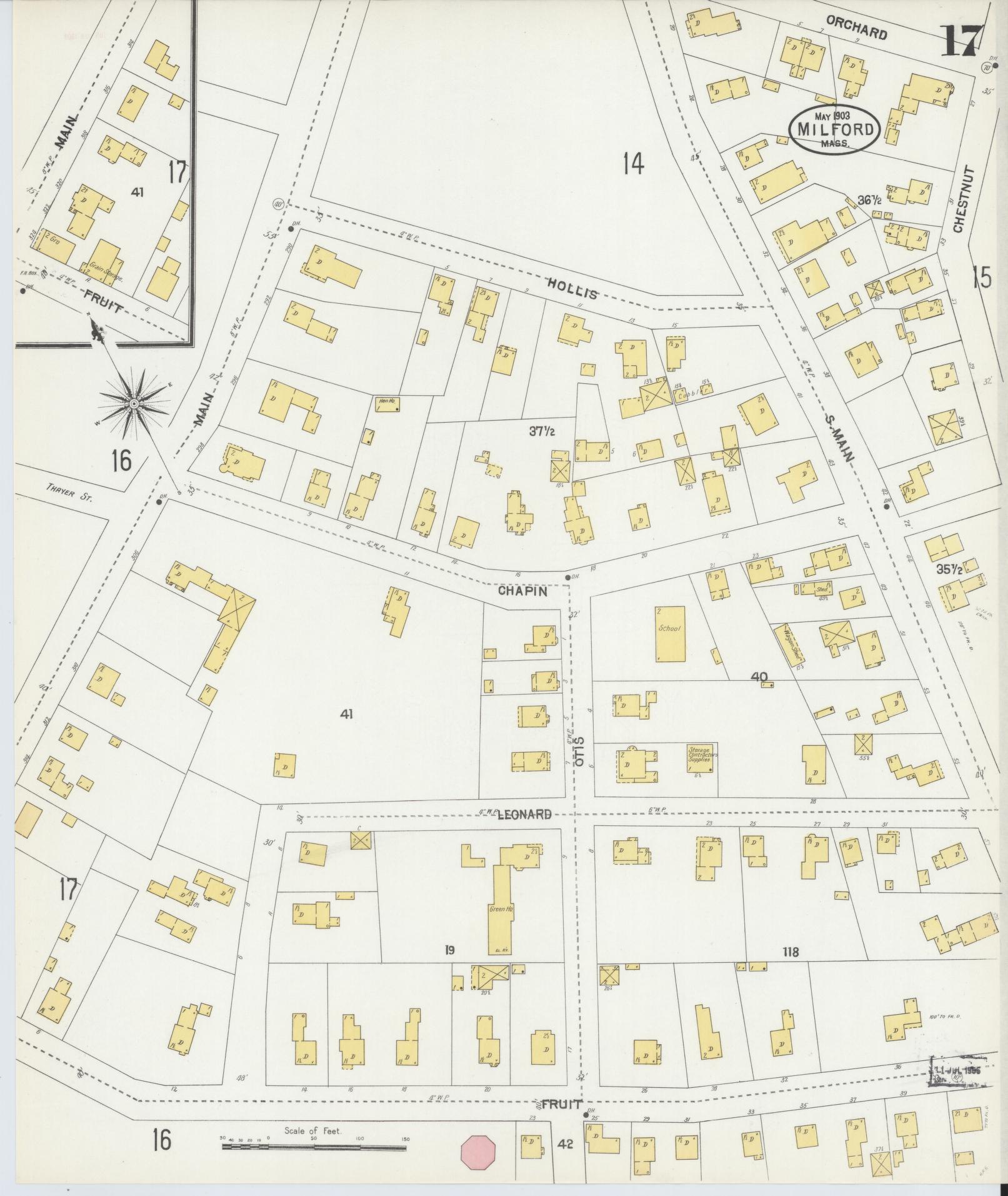 Sanborn Fire Insurance Map from Milford, Worcester County, Massachusetts (1903), Sheet #0017 - Complete Map Set gallery image, historic Sanborn map, vintage wall art, Massachusetts Massachusetts