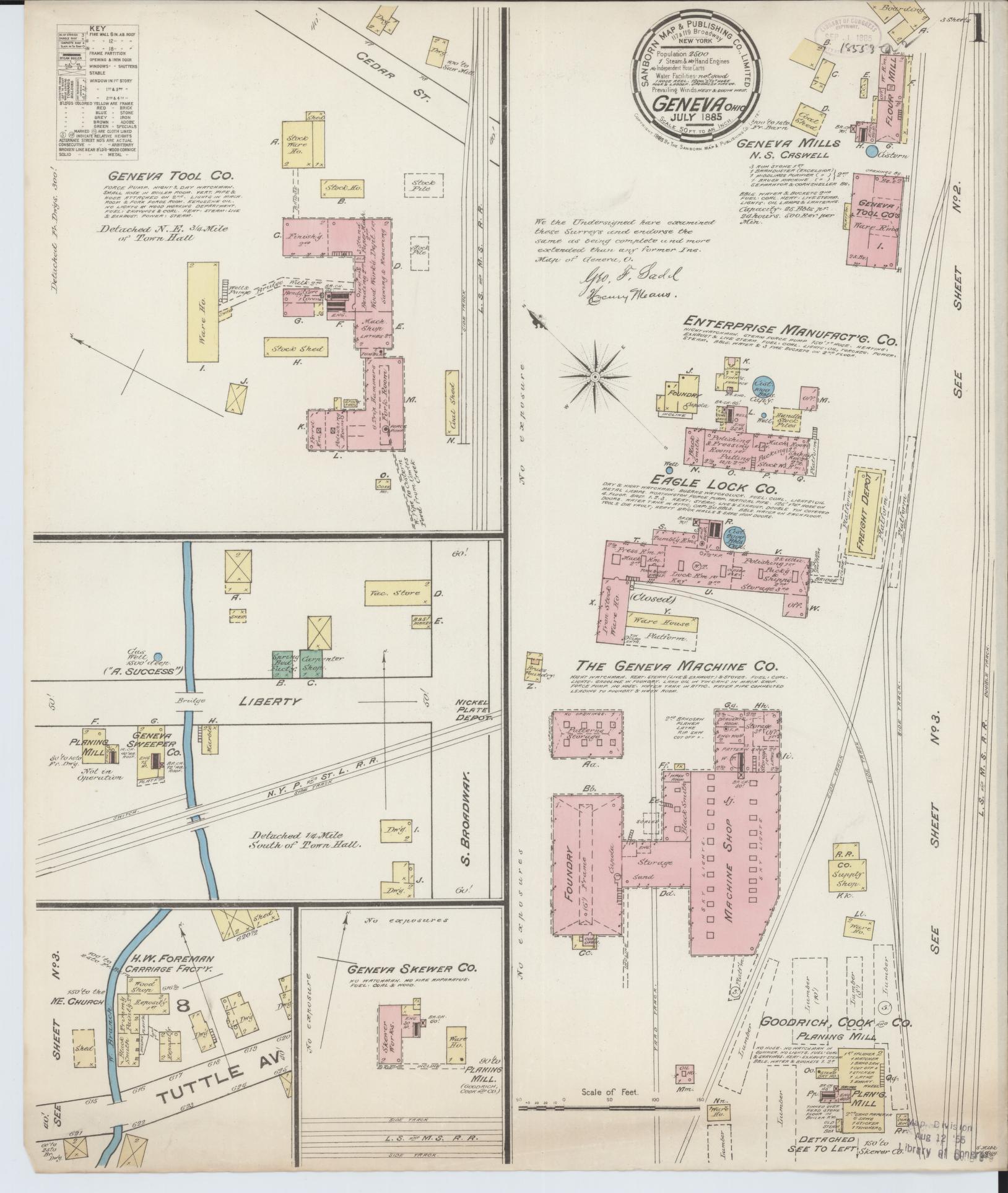 Sanborn Fire Insurance Map from Geneva, Ashtabula County, Ohio (1885), Sheet #0001 - Complete Map Set gallery image, historic Sanborn map, vintage wall art, Ohio Ohio