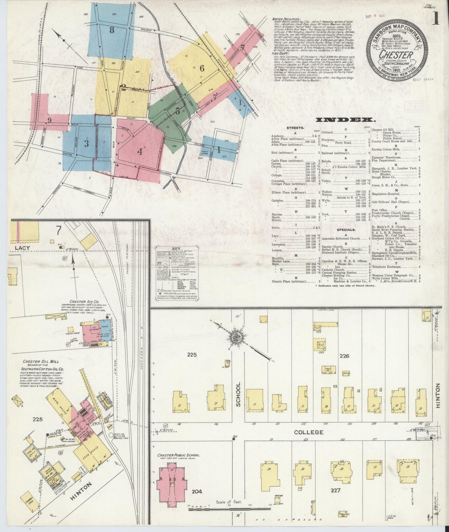 Sanborn Fire Insurance Map from Chester, Chester County, South Carolina (1910), Sheet #0001 - Complete Map Set gallery image, historic Sanborn map, vintage wall art, South Carolina South Carolina