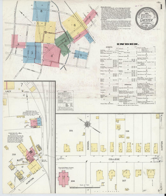 Sanborn Fire Insurance Map from Chester, Chester County, South Carolina (1910), Sheet #0001 - Complete Map Set gallery image, historic Sanborn map, vintage wall art, South Carolina South Carolina