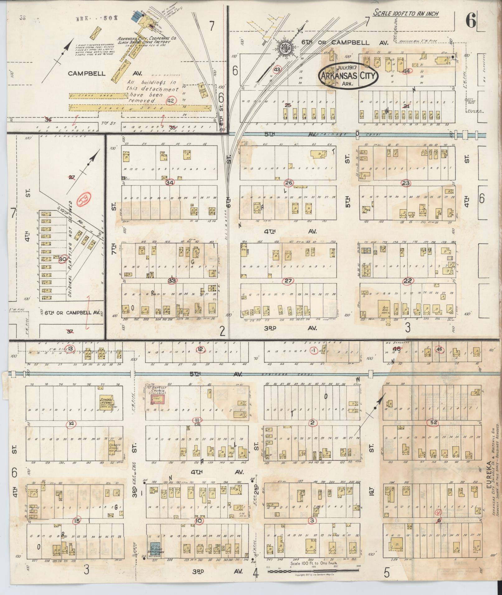 Sanborn Fire Insurance Map from Arkansas City, Desha County, Arkansas (1932), Sheet #0006 - Historic Sanborn Fire Insurance Map Print, vintage old map wall art, antique decor, genealogy gift, Arkansas Arkansas map