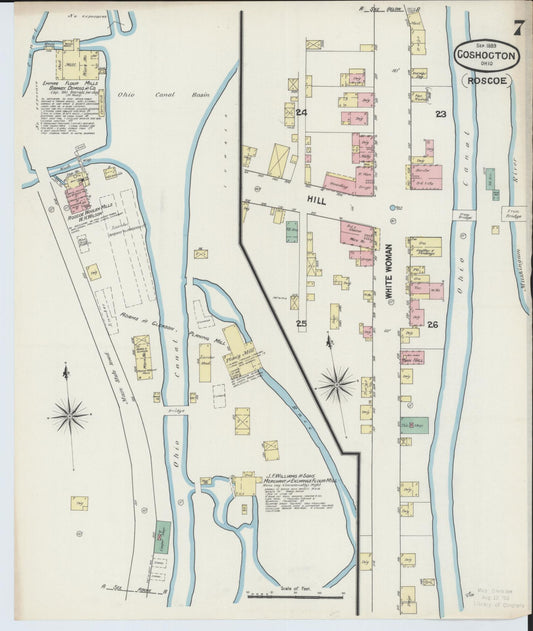 Sanborn Fire Insurance Map from Coshocton, Coshocton County, Ohio (1889), Sheet #0007 - Historic Sanborn Fire Insurance Map Print, vintage old map wall art, antique decor, genealogy gift, Ohio Ohio map