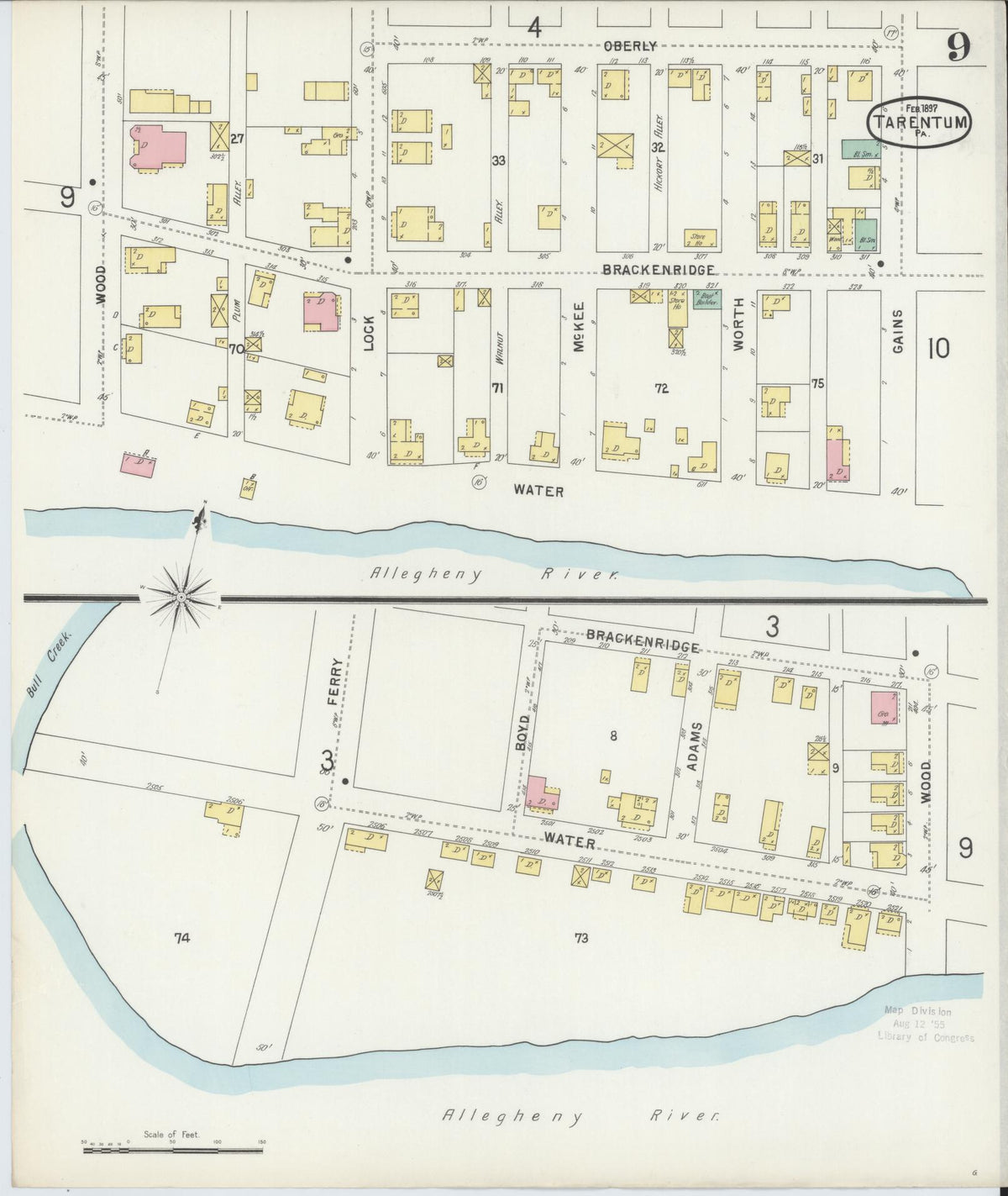 Sanborn Fire Insurance Map from Tarentum, Allegheny County, Pennsylvania (1897), Sheet #0009 - Historic Sanborn Fire Insurance Map Print, vintage old map wall art, antique decor, genealogy gift, Pennsylvania Pennsylvania map