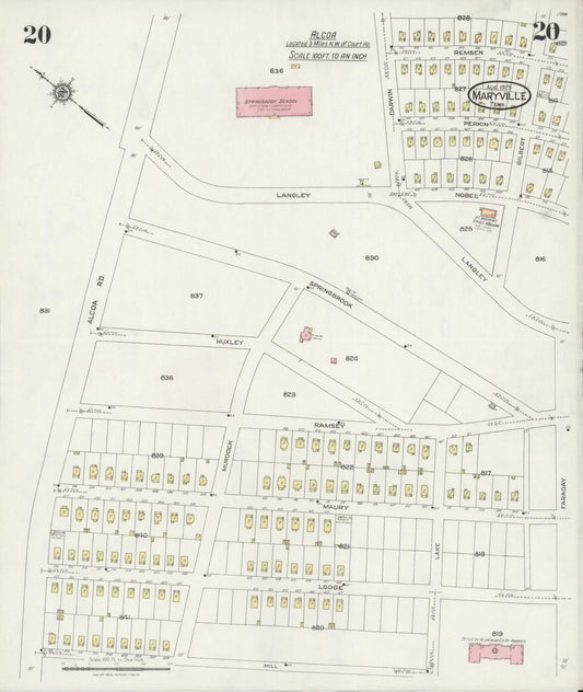 Sanborn Fire Insurance Map from Maryville, Blount County, Tennessee (1925), Sheet #0020 - Historic Sanborn Fire Insurance Map Print, vintage old map wall art, antique decor, genealogy gift, Tennessee Tennessee map