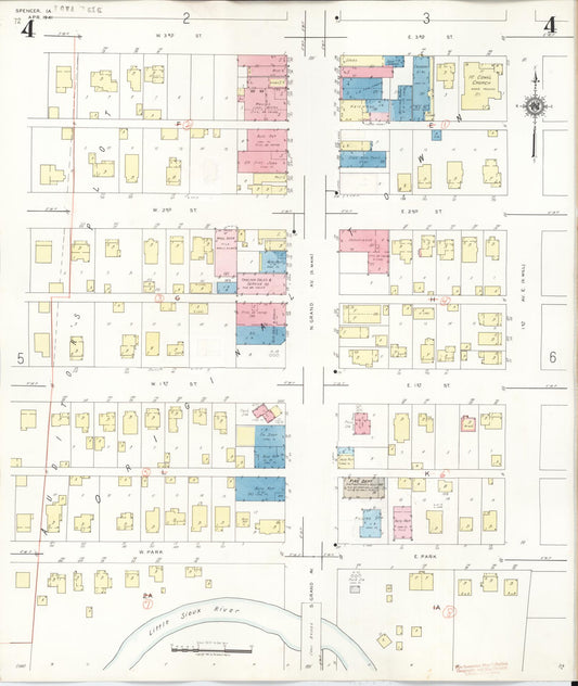 Sanborn Fire Insurance Map from Spencer, Clay County, Iowa (1946), Sheet #0004 - Historic Sanborn Fire Insurance Map Print, vintage old map wall art