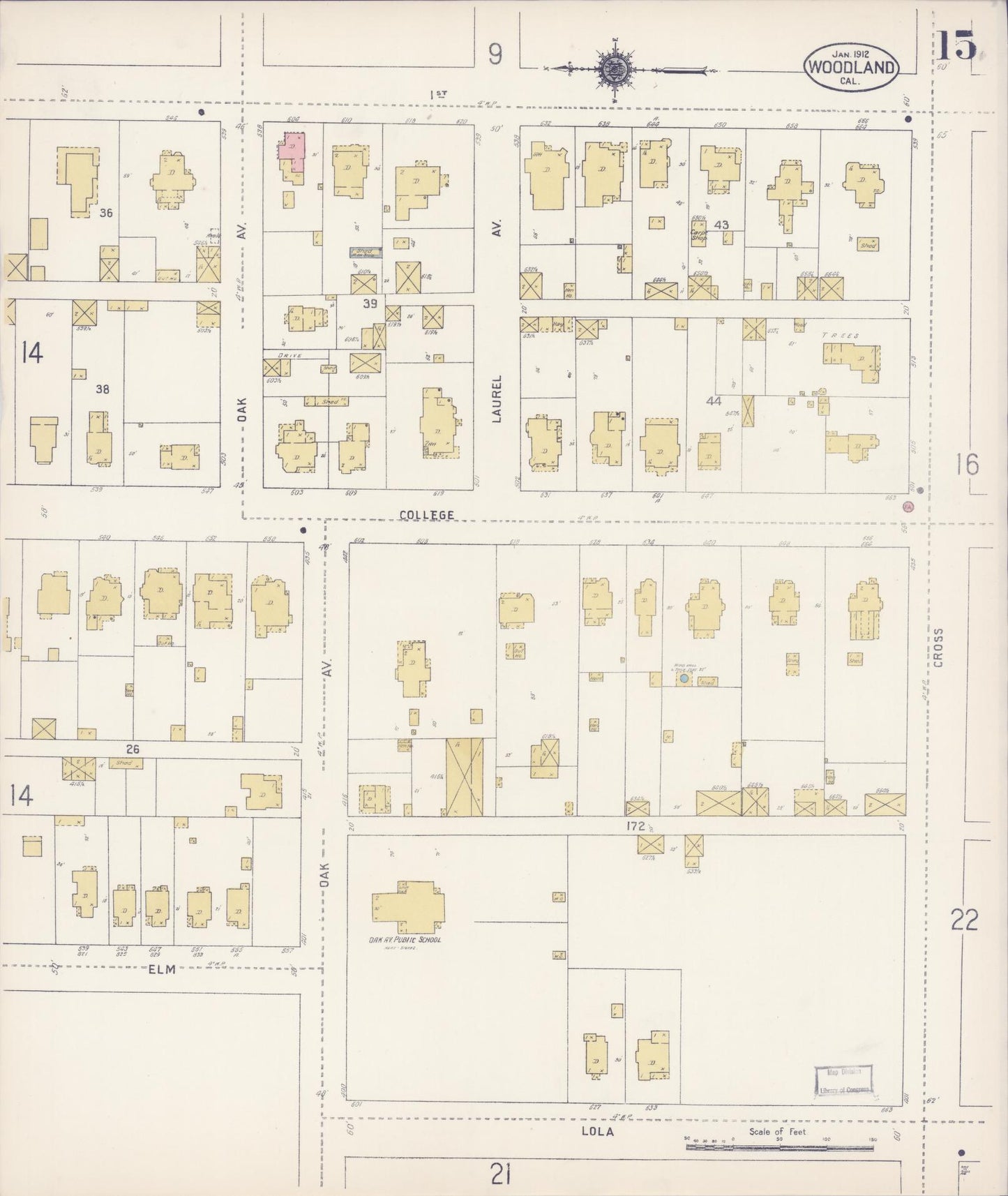 Sanborn Fire Insurance Map from Woodland, Yolo County, California (1912), Sheet #0015 - Complete Map Set gallery image, historic Sanborn map, vintage wall art, California California