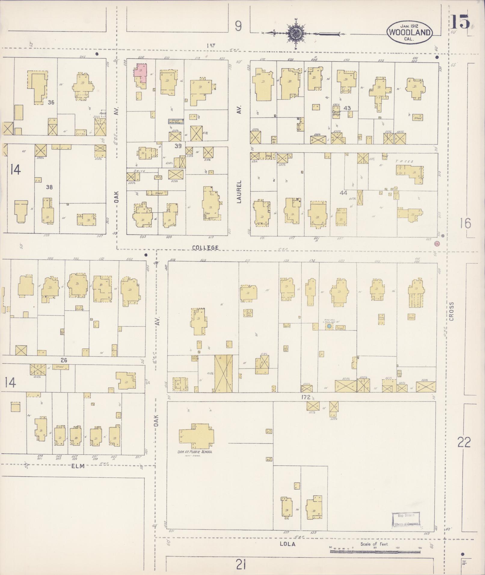 Sanborn Fire Insurance Map from Woodland, Yolo County, California (1912), Sheet #0015 - Complete Map Set gallery image, historic Sanborn map, vintage wall art, California California