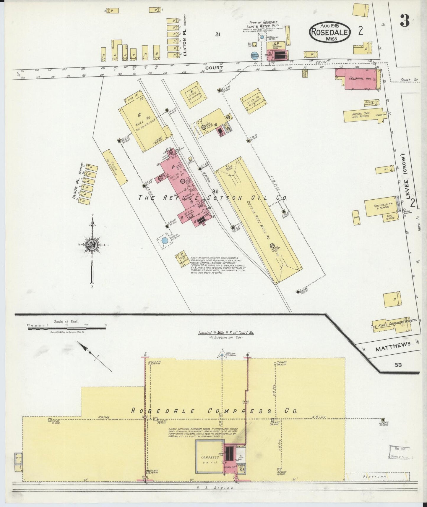 Sanborn Fire Insurance Map from Rosedale, Bolivar County, Mississippi (1918), Sheet #0003 - Complete Map Set gallery image, historic Sanborn map, vintage wall art, Mississippi Mississippi