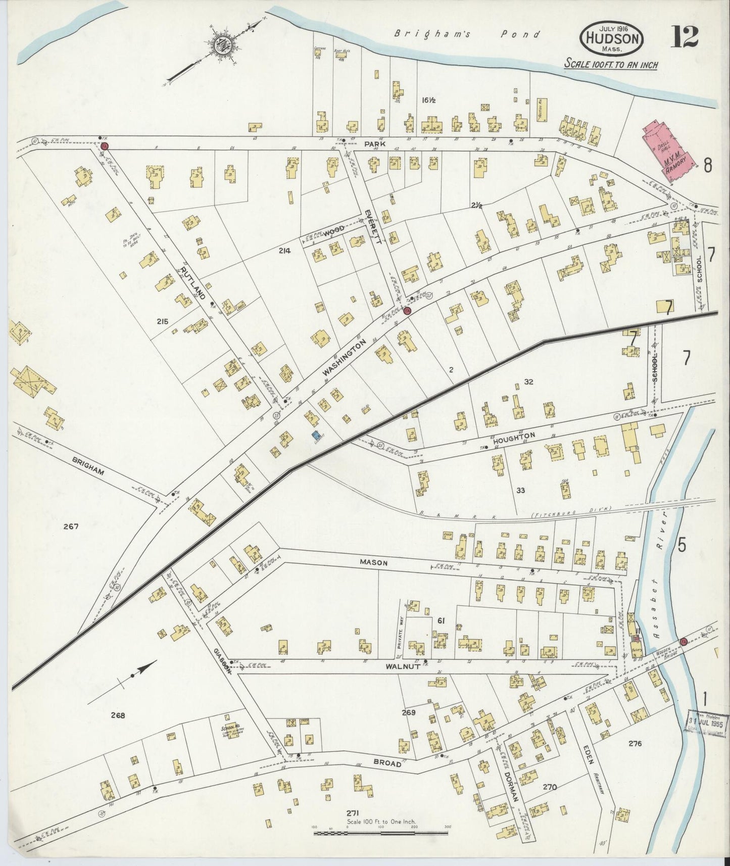 Sanborn Fire Insurance Map from Hudson, Middlesex County, Massachusetts (1916), Sheet #0012 - Complete Map Set gallery image, historic Sanborn map, vintage wall art, Massachusetts Massachusetts