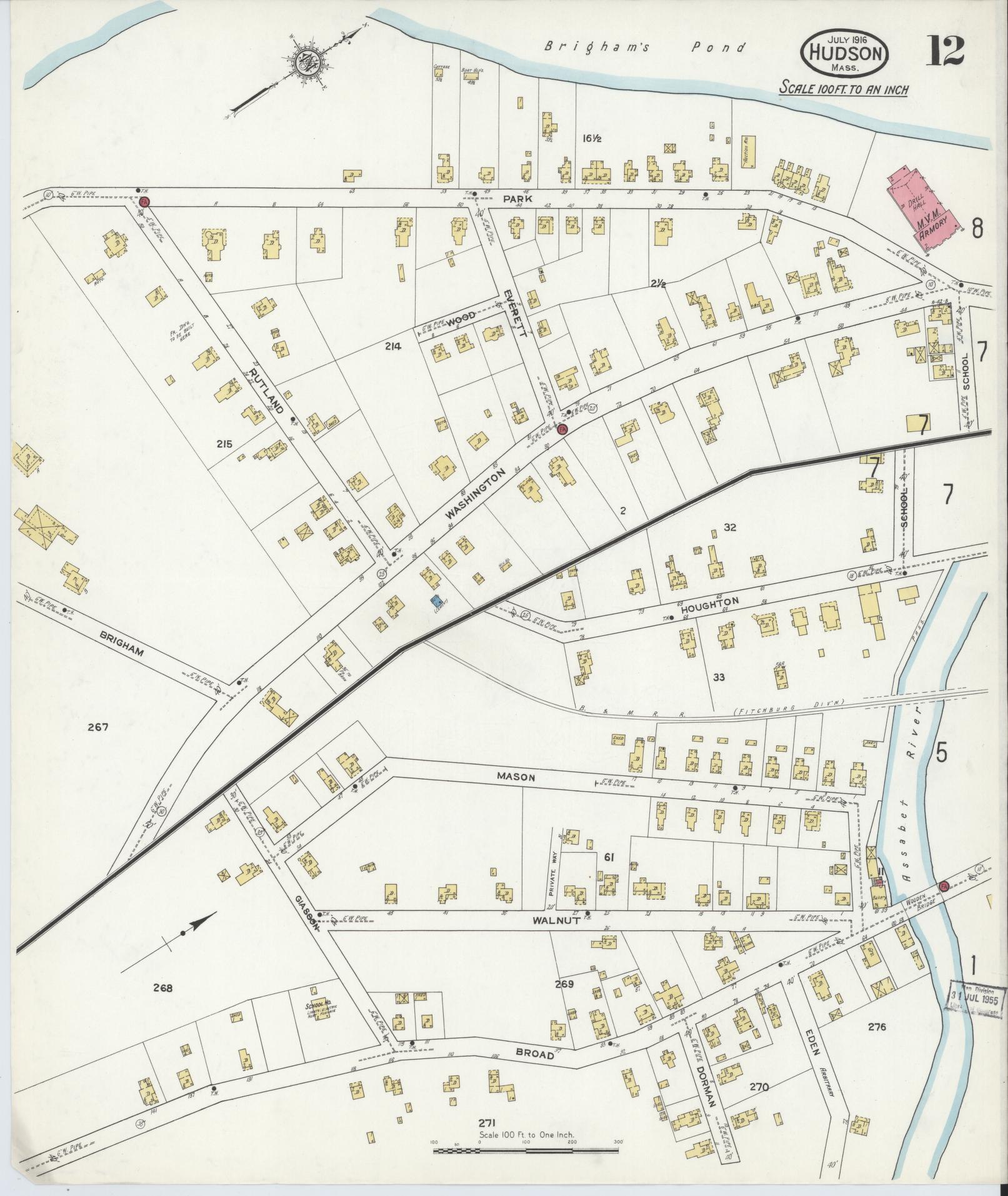 Sanborn Fire Insurance Map from Hudson, Middlesex County, Massachusetts (1916), Sheet #0012 - Complete Map Set gallery image, historic Sanborn map, vintage wall art, Massachusetts Massachusetts