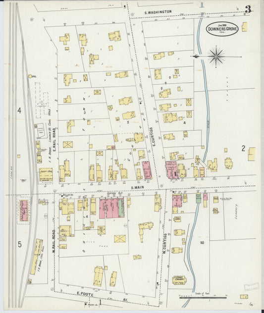 Sanborn Fire Insurance Map from Downers Grove, Dupage County, Illinois (1898), Sheet #0003 - Historic Sanborn Fire Insurance Map Print, vintage old map wall art, antique decor, genealogy gift, Illinois Illinois map