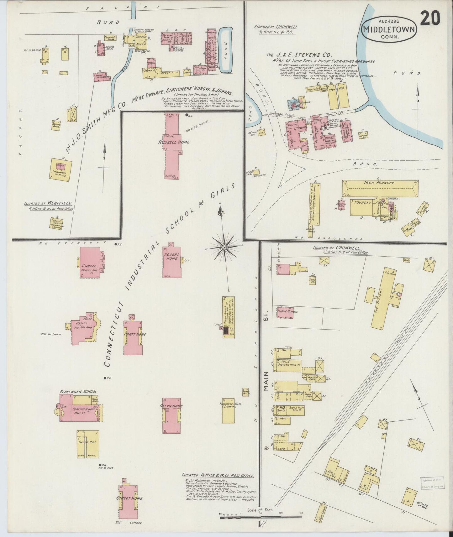 Sanborn Fire Insurance Map from Middletown, Middlesex County, Connecticut (1895), Sheet #0020 - Historic Sanborn Fire Insurance Map Print, vintage old map wall art, antique decor, genealogy gift, Connecticut Connecticut map
