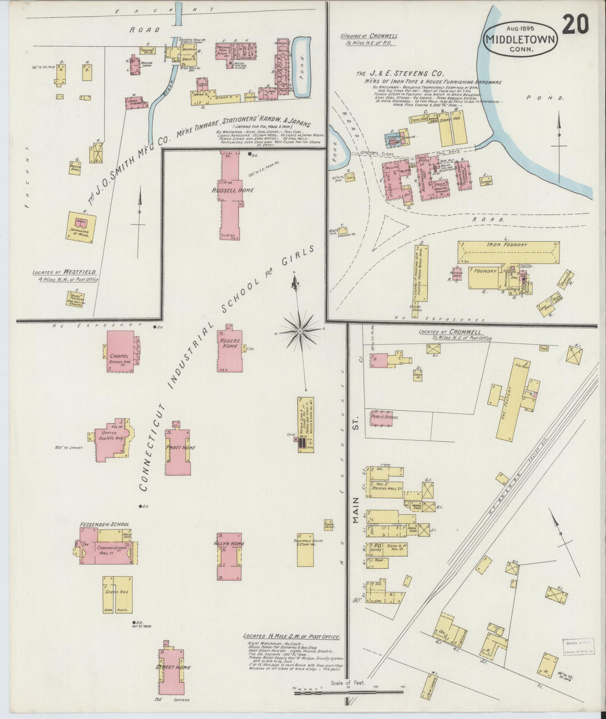 Sanborn Fire Insurance Map from Middletown, Middlesex County, Connecticut (1895), Sheet #0020 - Historic Sanborn Fire Insurance Map Print, vintage old map wall art, antique decor, genealogy gift, Connecticut Connecticut map