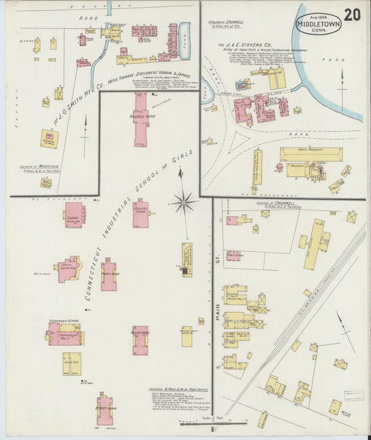 Sanborn Fire Insurance Map from Middletown, Middlesex County, Connecticut (1895), Sheet #0020 - Historic Sanborn Fire Insurance Map Print, vintage old map wall art, antique decor, genealogy gift, Connecticut Connecticut map
