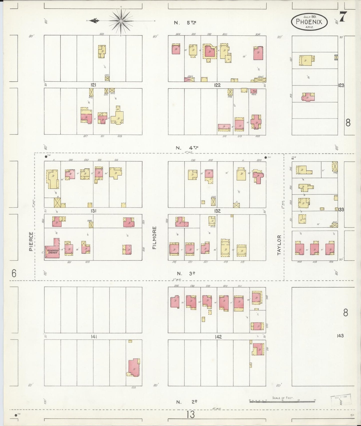 Sanborn Fire Insurance Map from Phoenix, Maricopa County, Arizona (1901), Sheet #0007 - Complete Map Set gallery image, historic Sanborn map, vintage wall art, Arizona Arizona