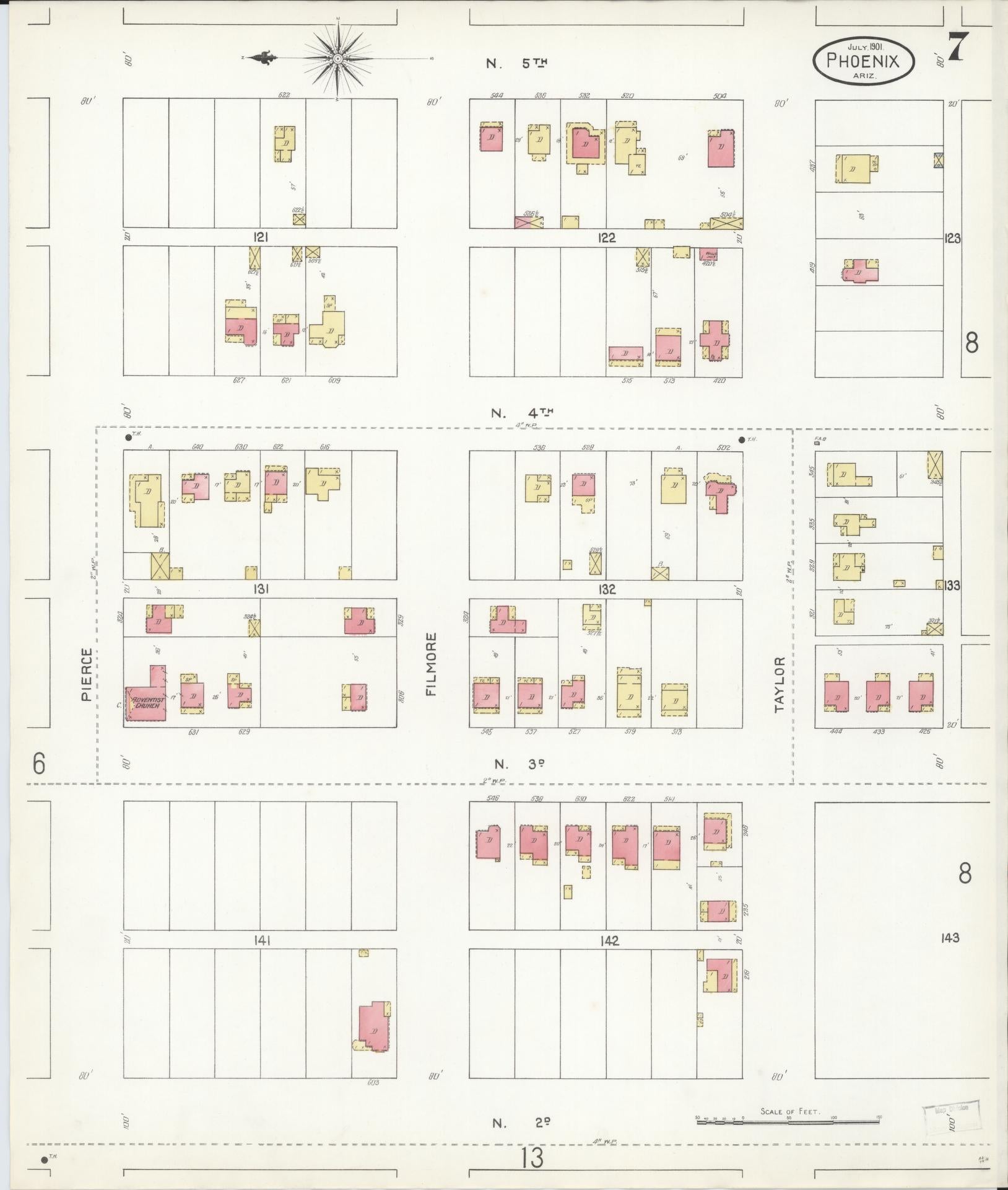 Sanborn Fire Insurance Map from Phoenix, Maricopa County, Arizona (1901), Sheet #0007 - Complete Map Set gallery image, historic Sanborn map, vintage wall art, Arizona Arizona