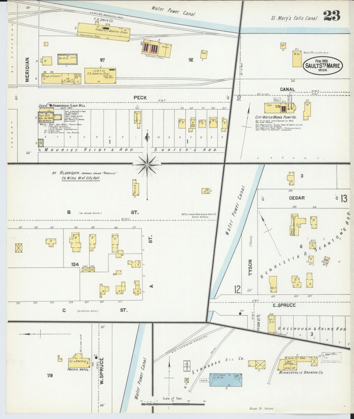 Sanborn Fire Insurance Map from Sault Sainte Marie, Chippewa County, Michigan (1902), Sheet #0023 - Historic Sanborn Fire Insurance Map Print, vintage old map wall art, antique decor, genealogy gift, Michigan Michigan map
