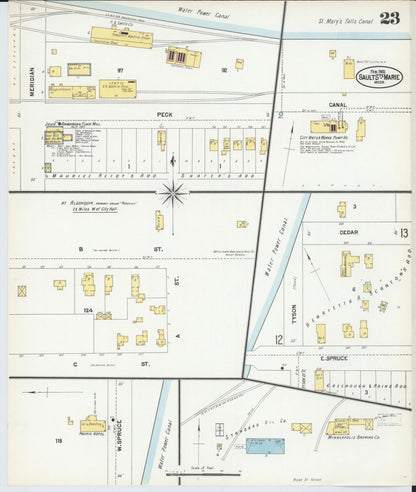 Sanborn Fire Insurance Map from Sault Sainte Marie, Chippewa County, Michigan (1902), Sheet #0023 - Historic Sanborn Fire Insurance Map Print, vintage old map wall art, antique decor, genealogy gift, Michigan Michigan map