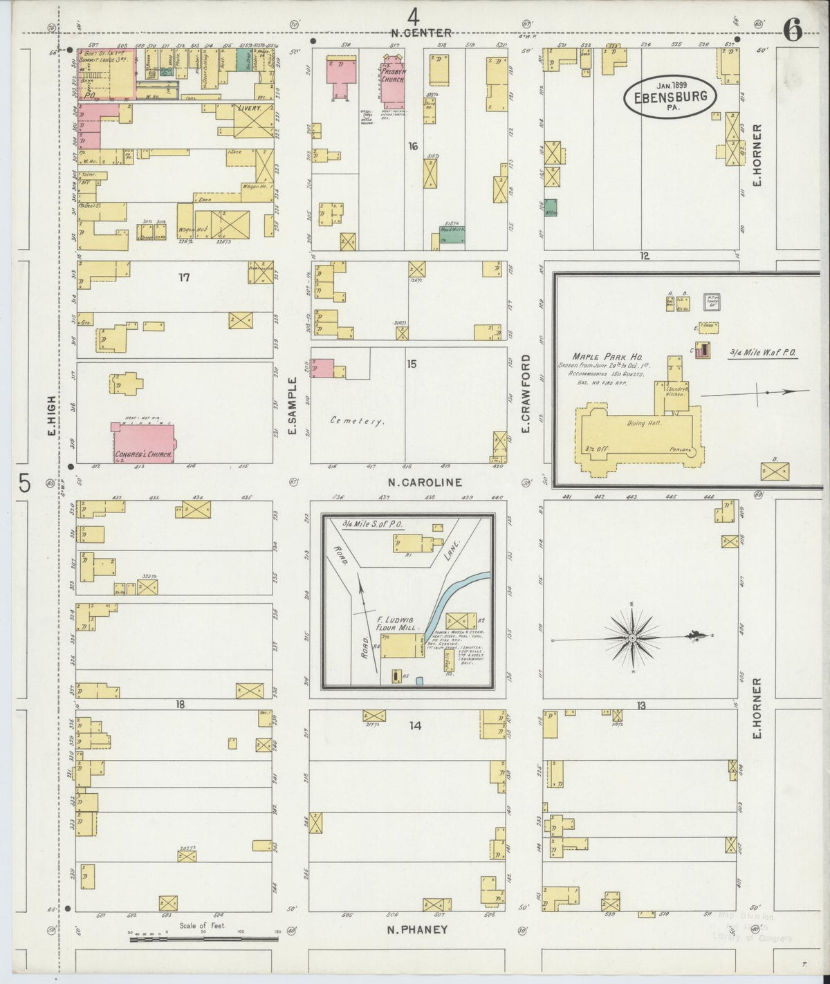 Sanborn Fire Insurance Map from Ebensburg, Cambria County, Pennsylvania (1899), Sheet #0006 - Complete Map Set gallery image, historic Sanborn map, vintage wall art, Pennsylvania Pennsylvania