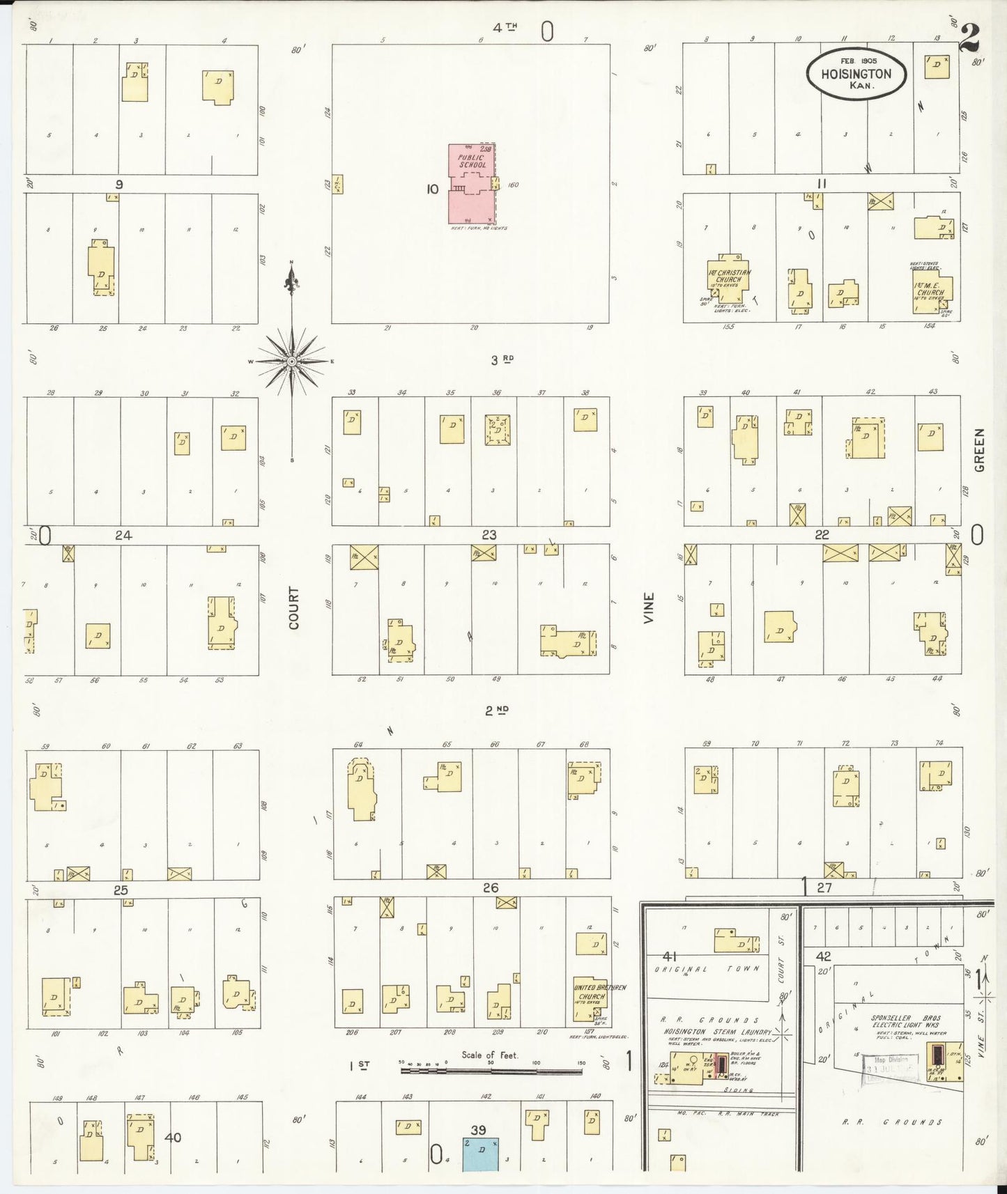 Sanborn Fire Insurance Map from Hoisington, Barton County, Kansas (1905), Sheet #0002 - Complete Map Set gallery image, historic Sanborn map, vintage wall art, Kansas Kansas