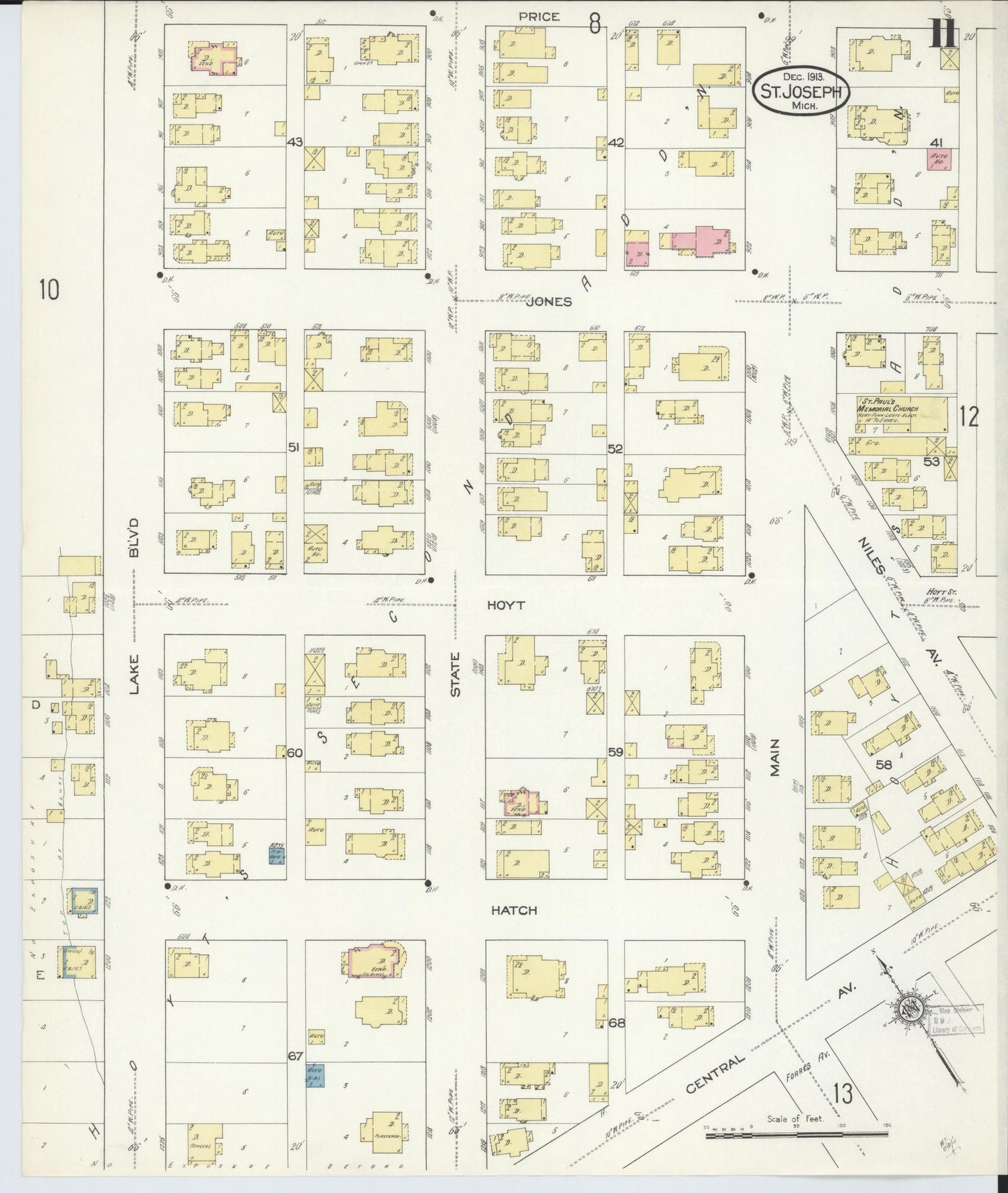 Sanborn Fire Insurance Map from Saint Joseph, Berrien County, Michigan (1913), Sheet #0011 - Complete Map Set gallery image, historic Sanborn map, vintage wall art, Michigan Michigan
