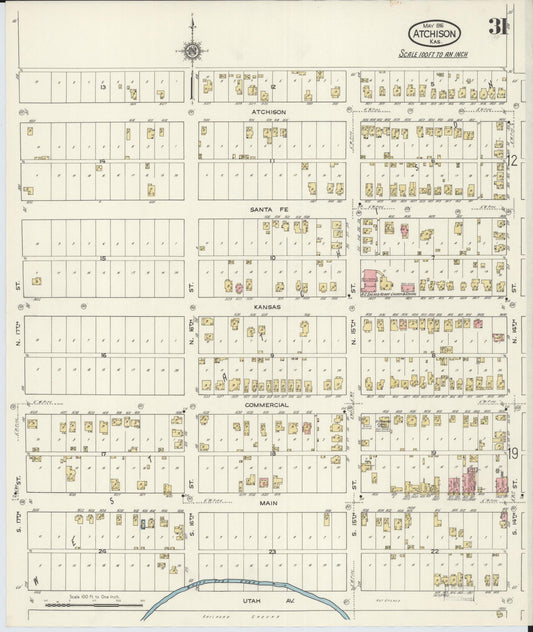 Sanborn Fire Insurance Map from Atchison, Atchison County, Kansas (1916), Sheet #0031 - Historic Sanborn Fire Insurance Map Print, vintage old map wall art, antique decor, genealogy gift, Kansas Kansas map